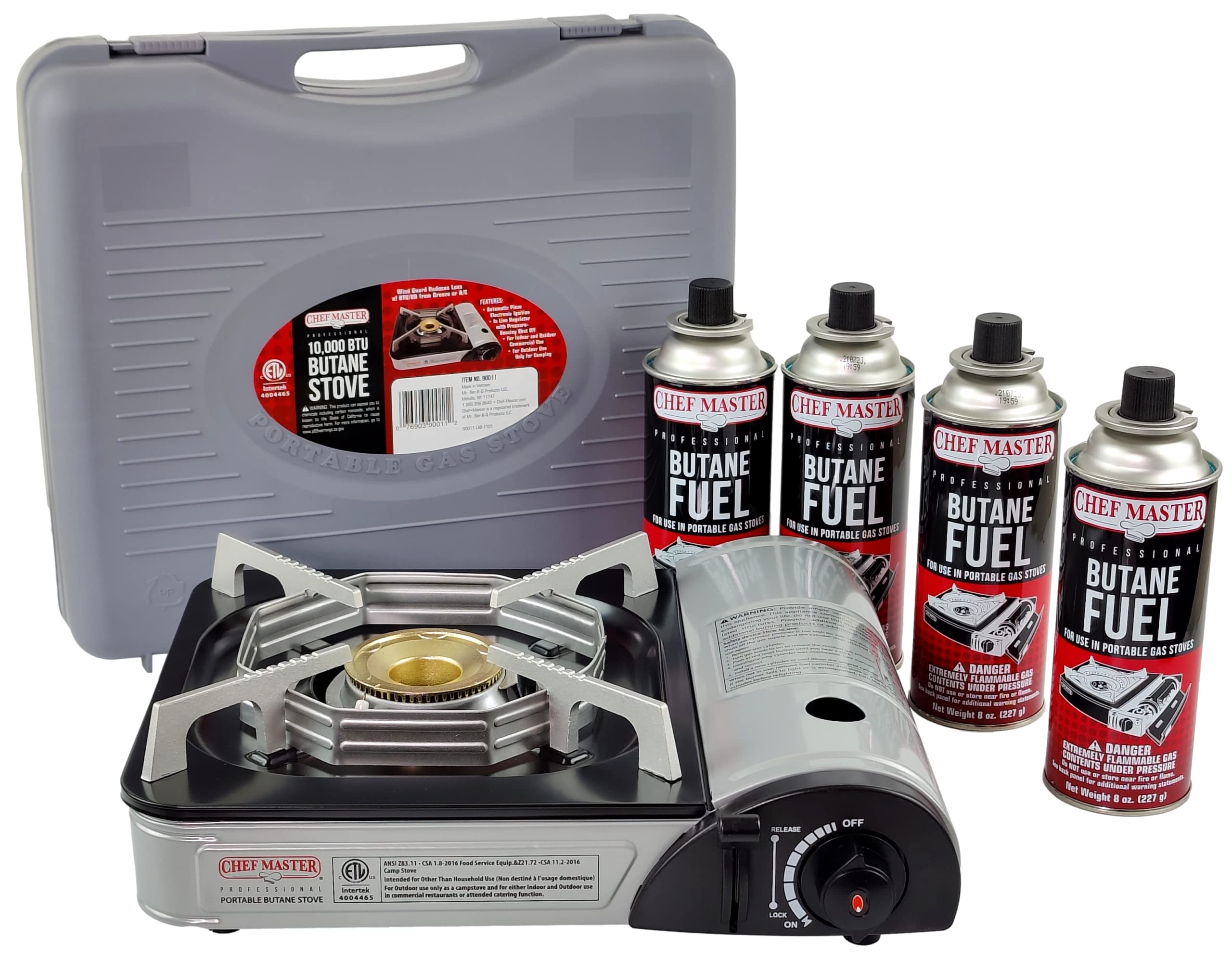 Chef Master 90011 Portable Butane Stove  10,000 Btu Outlet  Camp Kitchen Equipment  Emergency Stove  Hurricane Stove  Single Bur