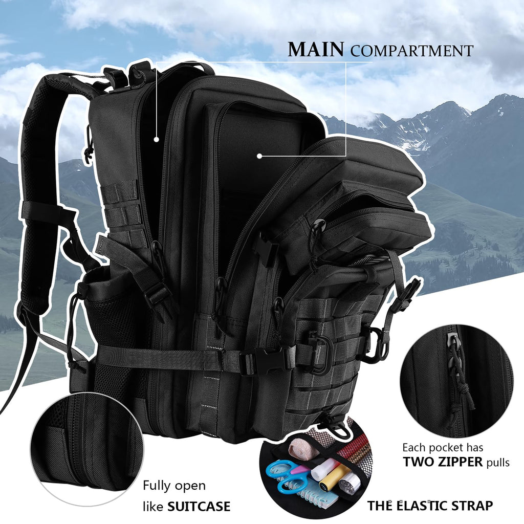 Hannibal Tactical 45L Molle Assault Backpack, Tactical Backpack Military Army Camping Rucksack With Bottle Holder, 3-Day Pack Tr