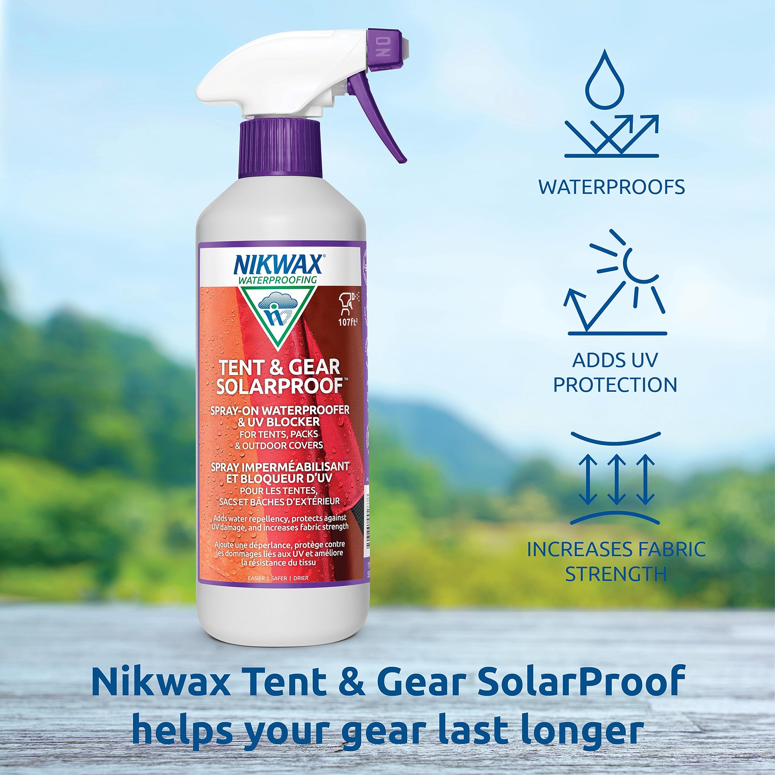 Nikwax Tent & Gear, Tent & Gear Solarproof, 500Ml, Spray Waterproofing And Uv Protector, Rain Protector, Restores Dwr Water Repe