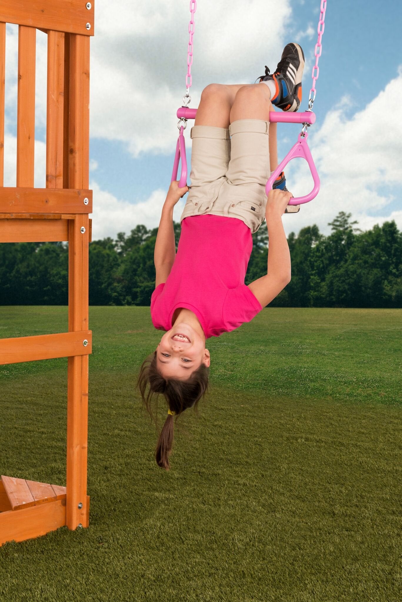 Ultimate Trapeze Bar With Rings | Pink | Compatible With Most Playsets | Easy To Install | 250Lb Capacity | Swing Hangers Not In