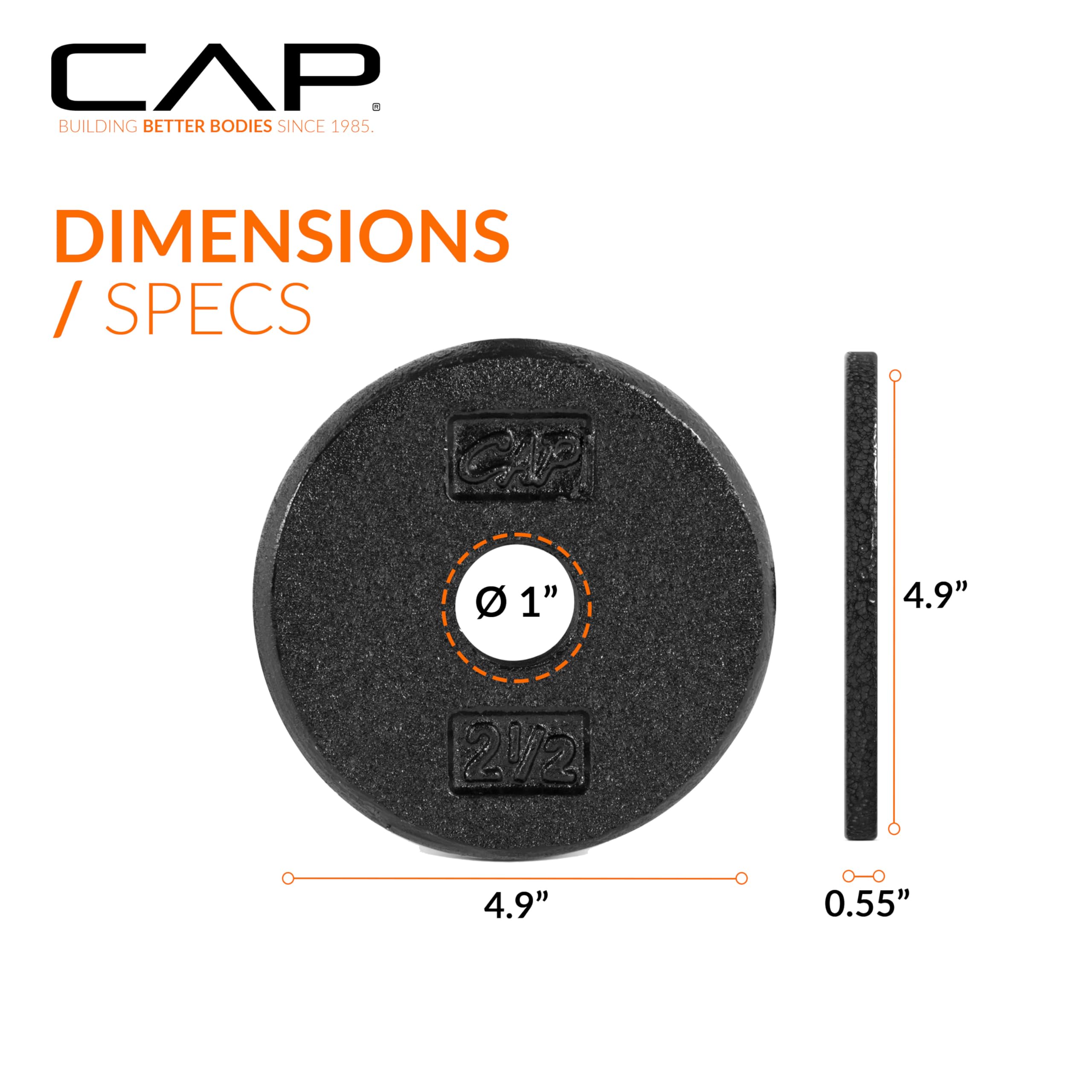 CAP Barbell Cast Iron Standard 1-Inch Weight Plate Set - Barbell Weights for Home Gym, Strength Training, and Weightlifting, 2.5