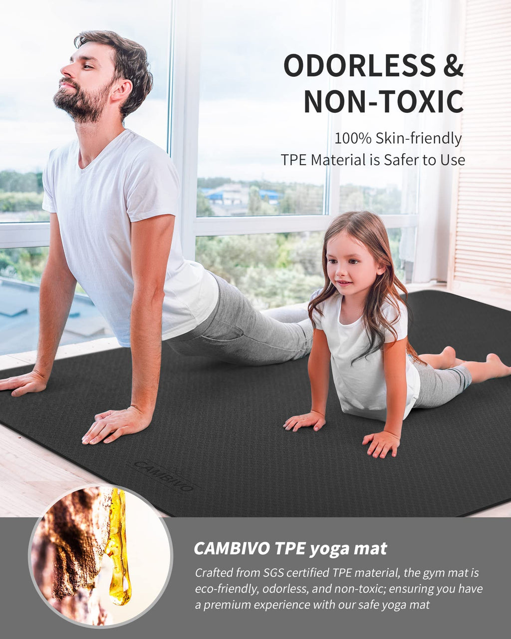 Cambivo Large Yoga Mat For Men And Women 1/3 & 1/4 Inch Thick, 72'' X 48'' Extra Wide Workout Mat, Exercise Fitness Tpe Mat For