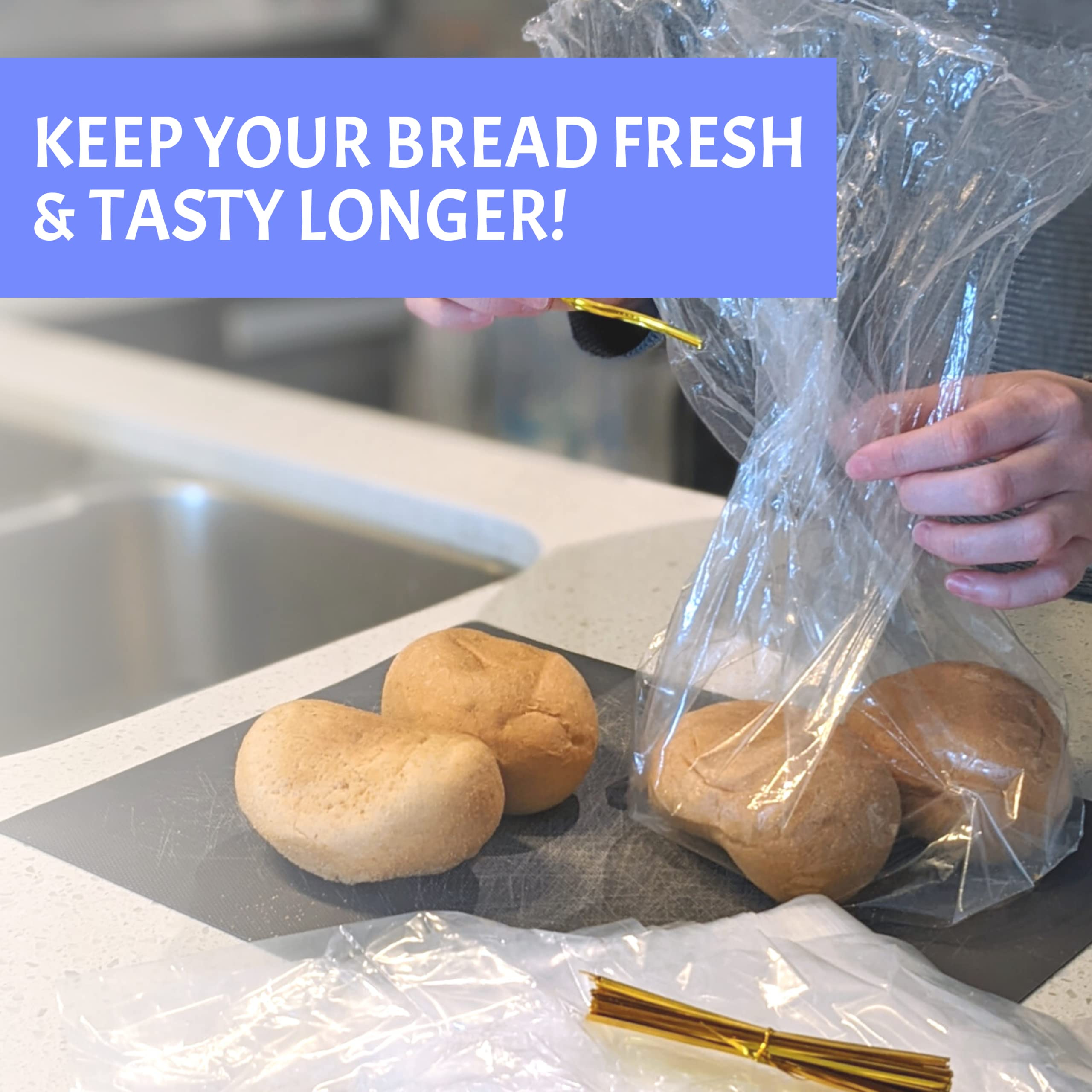 Reusable Plastic Bread Bags For Homemade Bread - 100 Pack Clear Bread Bag With Ties For An Airtight Moisture-Free Preservation A