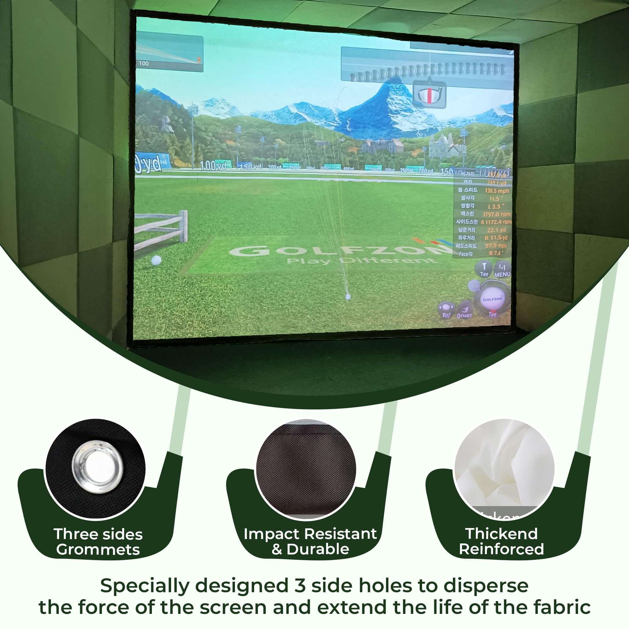 Khampa Golf Impact Screen [910'' X 115.8] Simulator Golf Impact Screen Indoor Impact Screen - Woven Mesh Golf Simulators For Hom