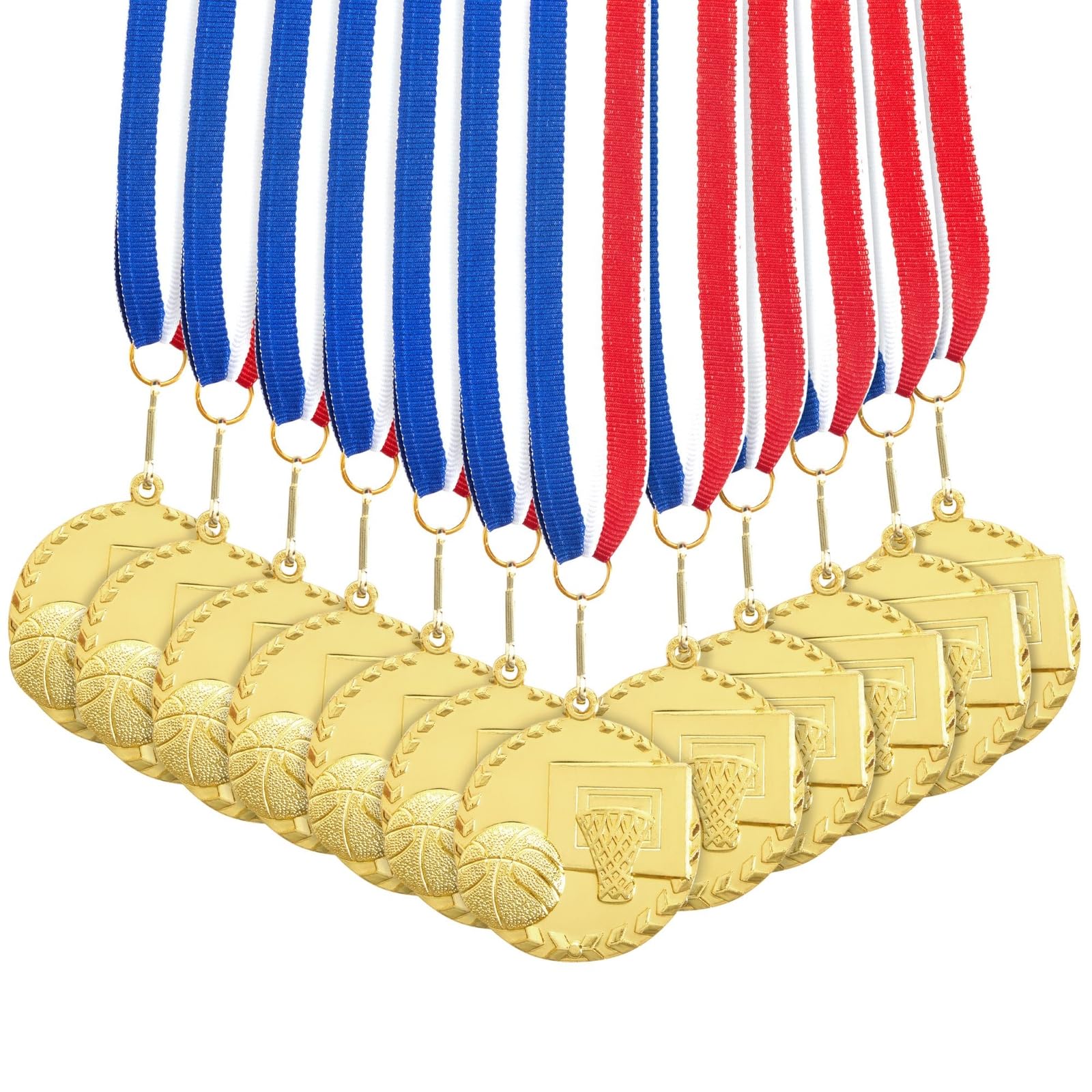 Juvale 12 Pack Basketball Medals For Kids And Adults, Team Participation Trophies, Awards, Party Favors, Red, White, And Blue St