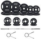 Signature Fitness Cast Iron Olympic 2-Inch Weight Plates Including 7FT Olympic Barbell, 325-Pound Set (280 Pounds Plates + 45 Po
