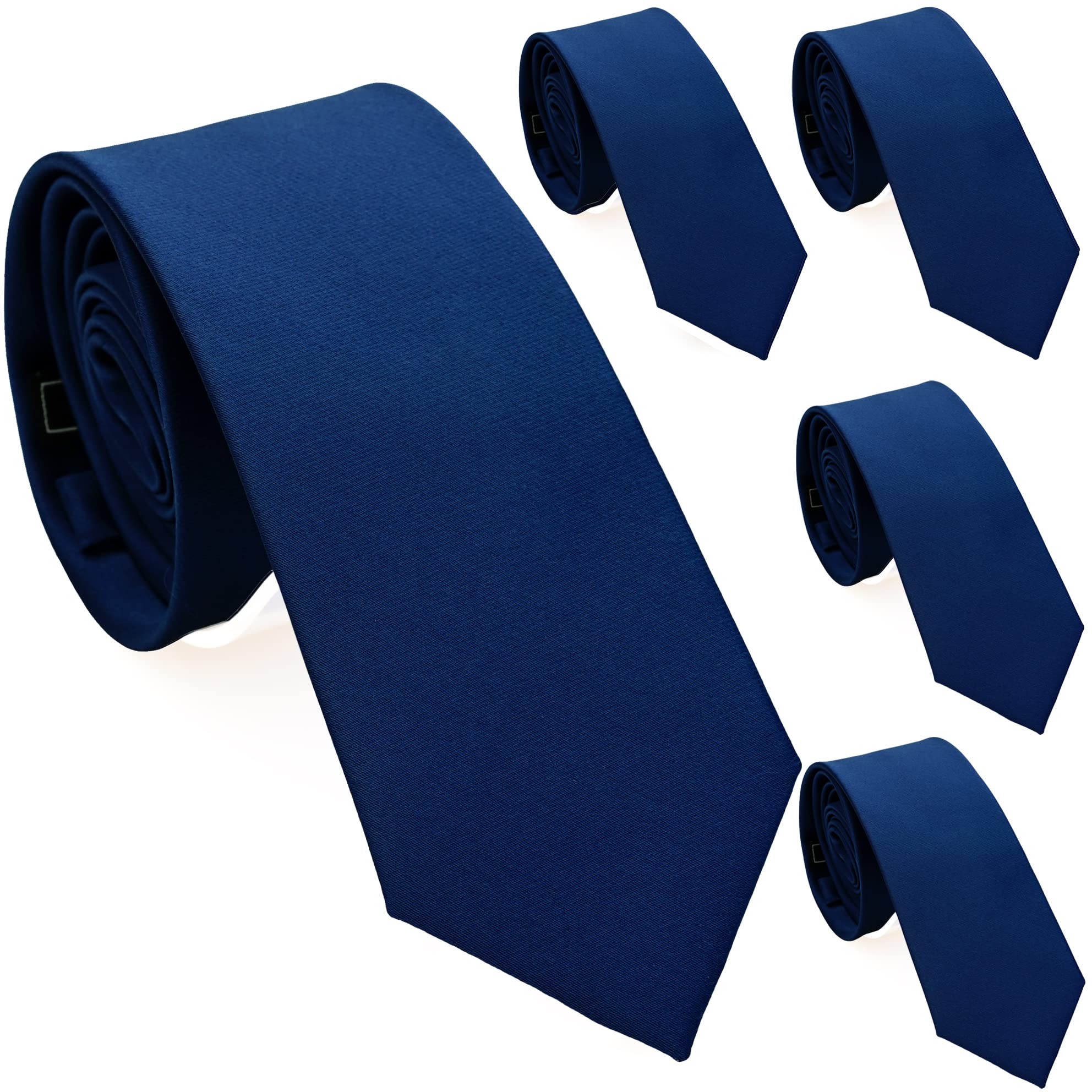 Zenxus Solid Skinny Ties For Men, 25 Inch Slim Navy Plain Ties Bulk For Wedding And Activities, 5-Pack