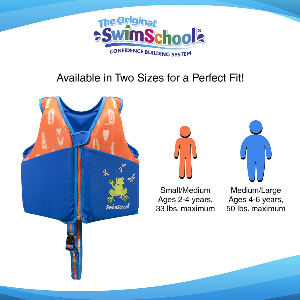 New Swimschool Swim Trainer Vest - Small/Medium Max 33 Pounds - Kids Swim Vest With Padded Shoulders - Comfortable Flex-Form-Fit
