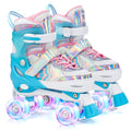 Sulifeel Rainbow Unicorn 4 Size Adjustable Light Up Roller Skates For Girls Boys For Kids Blue Medium