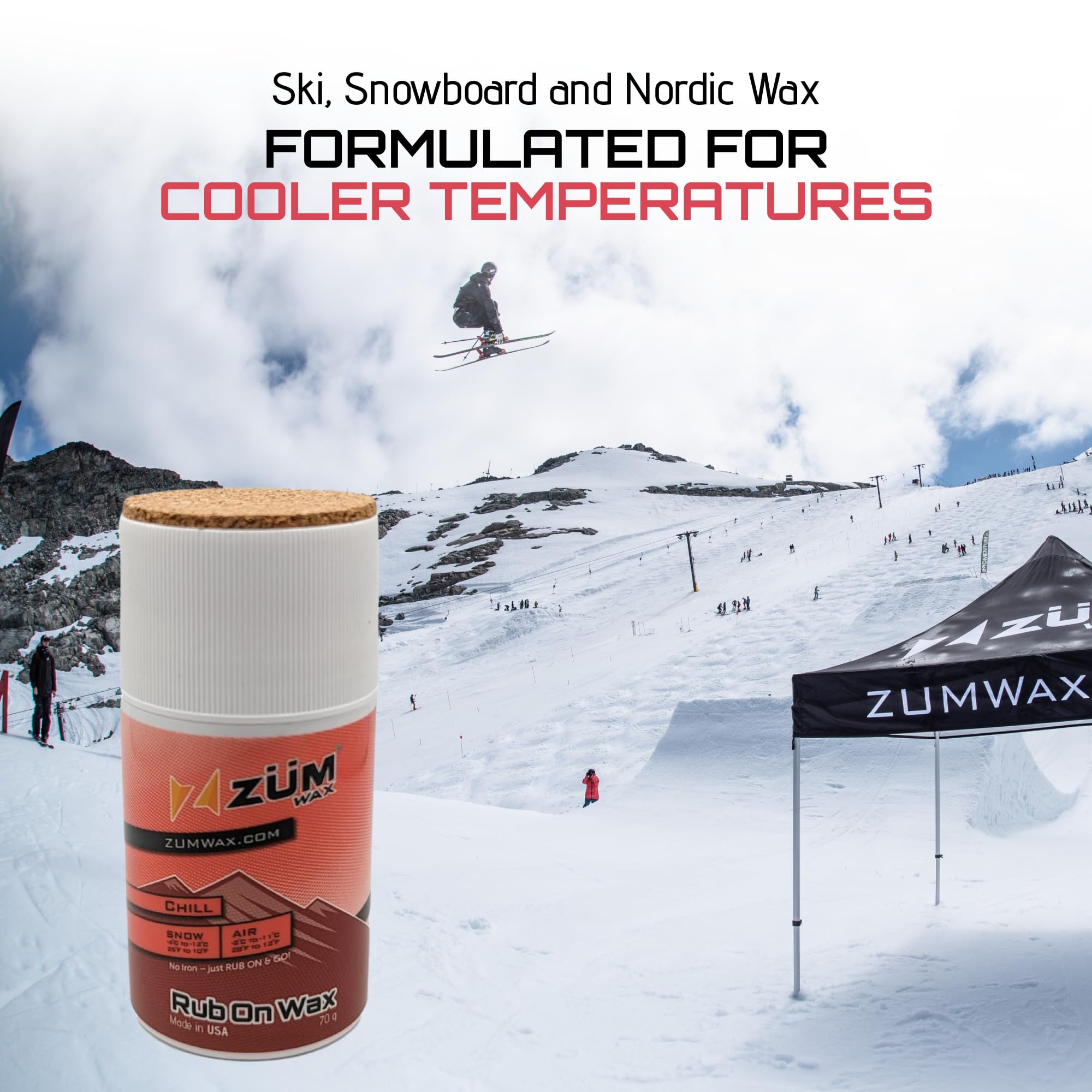 Zumwax Rub-On Ski/Snowboard/Nordic/Cross-Country Wax 70G, Chill Temperature, Easy Cork Applicator, Long-Lasting Performance, Sec