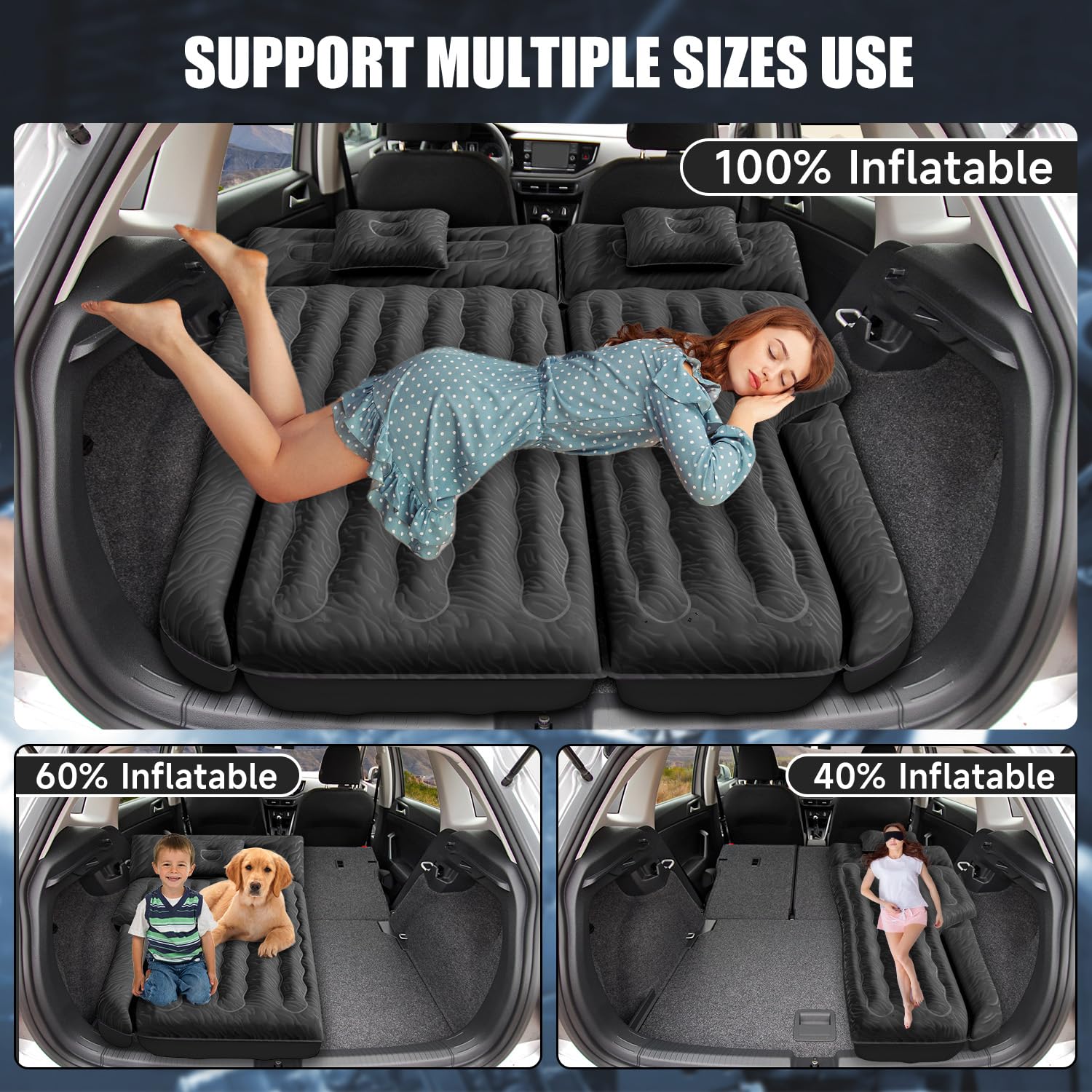 Dikasun Inflatable Suv Air Mattress Bed Car Mattress For Suv, Double-Sided Flocking Travel Camping Bed Car Air Mattress, Car Sle