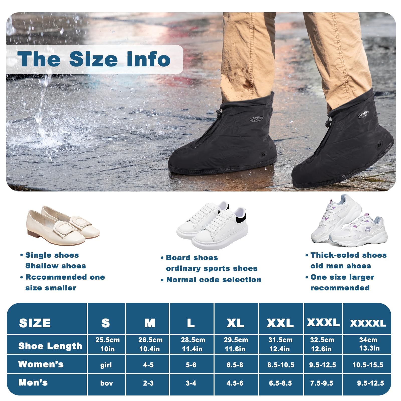 Wfarh Shoe Covers With Zipper, Waterproof Hard Sole Version Shoe Covers For Rain, Reusable Silicone Non Slip Shoe Covers Outdoor