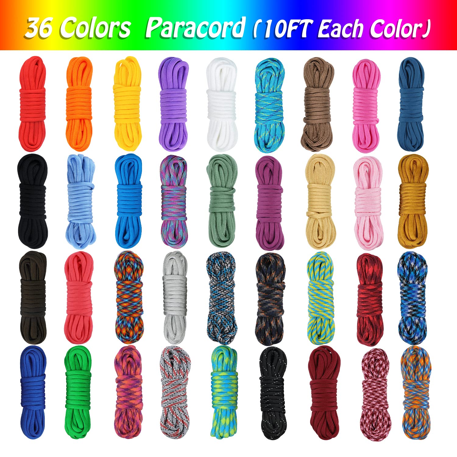 Monobin Paracord, 550 Paracord Combo Kit With Jig - 36 Colors Multifunction Paracord Ropes And Complete Accessories For Making P