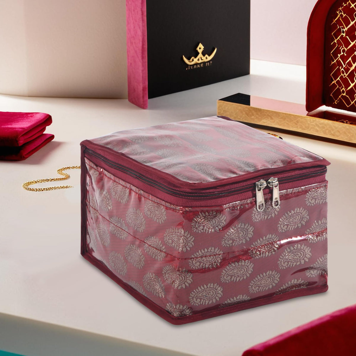Kuber Industries PVC Waterproof Small Makeup Pouch Bag with 10 Compartments | Jewellery Organisers Pouch for Storage Earrings, R