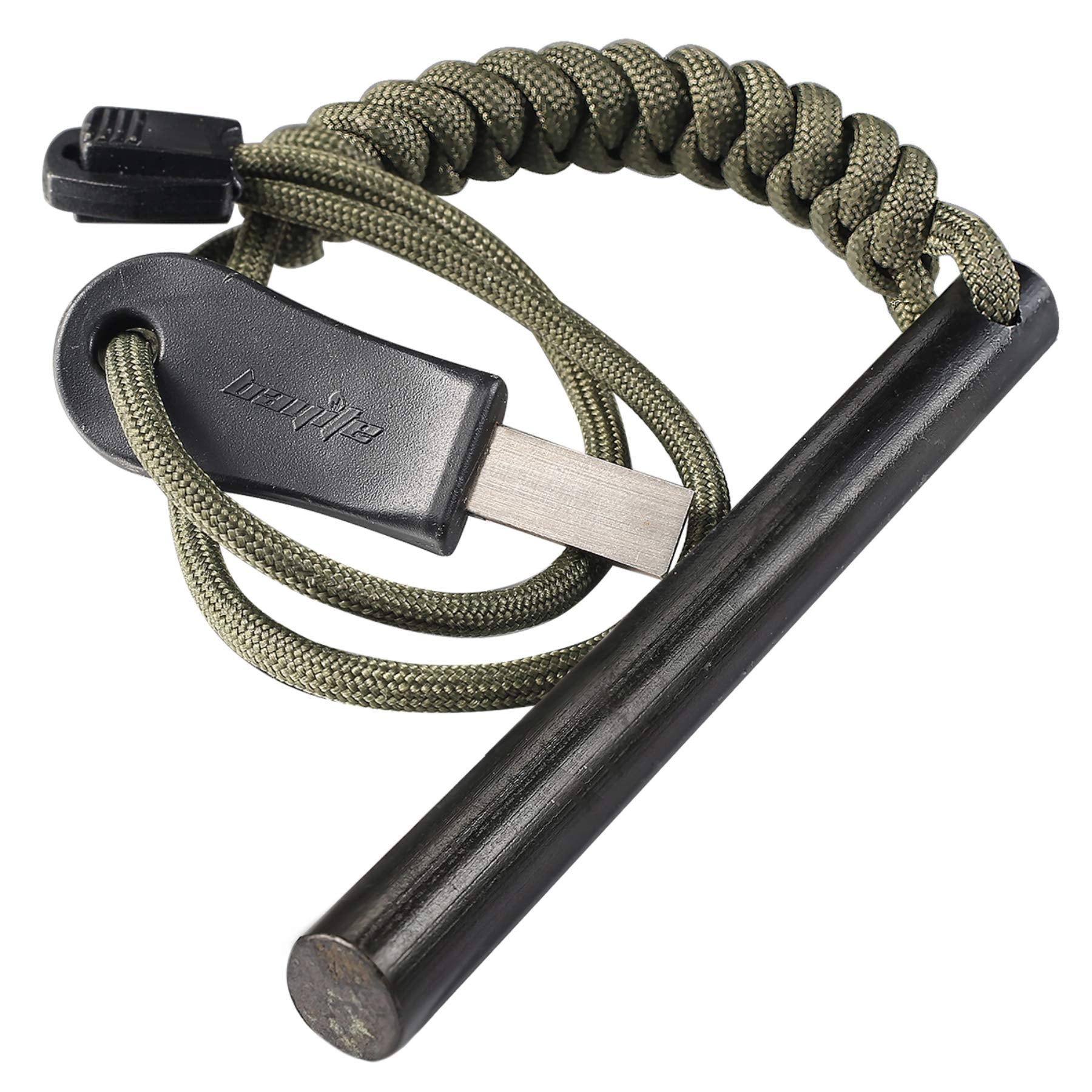 Bayite 4 Inch Survival Ferrocerium Drilled Flint Fire Starter, Ferro Rod Kit With Paracord Landyard Handle And Striker, 4''(Long
