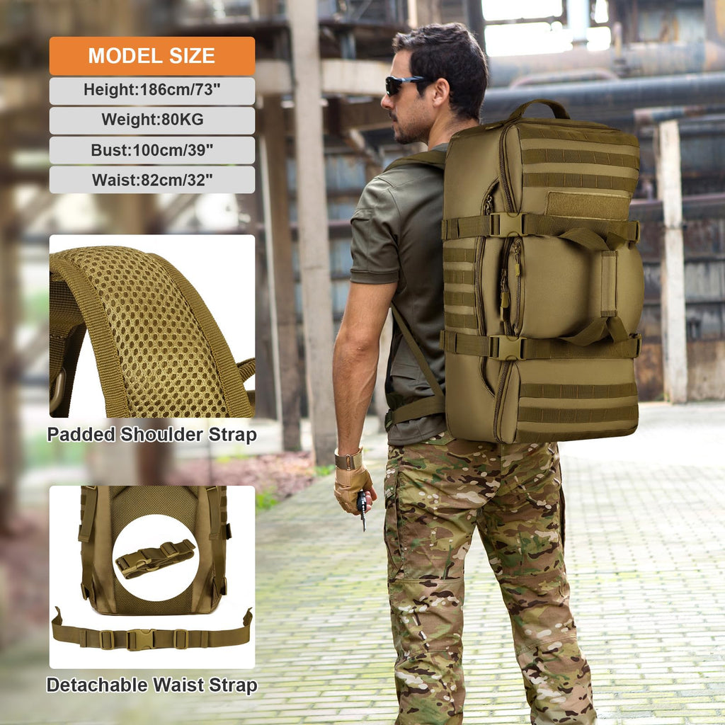 Huntvp 60L Tactical Military Backpack Gear Sport Outdoor Assault Pack Rucksack Bag For Hunting Camping Trekking Travel,Brown