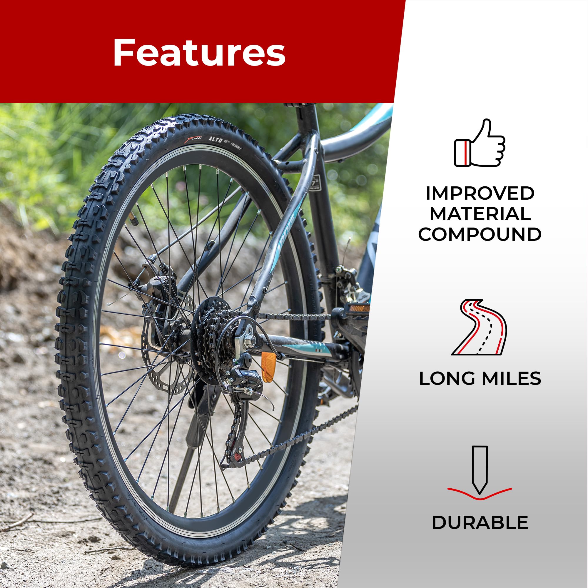 Fincci Pair 26 X 195 Bike Tires 50-559 Foldable 60 Tpi Tires For Mtb Mountain Hybrid Bicycle - Pack Of 2 26X195 Inch Tire