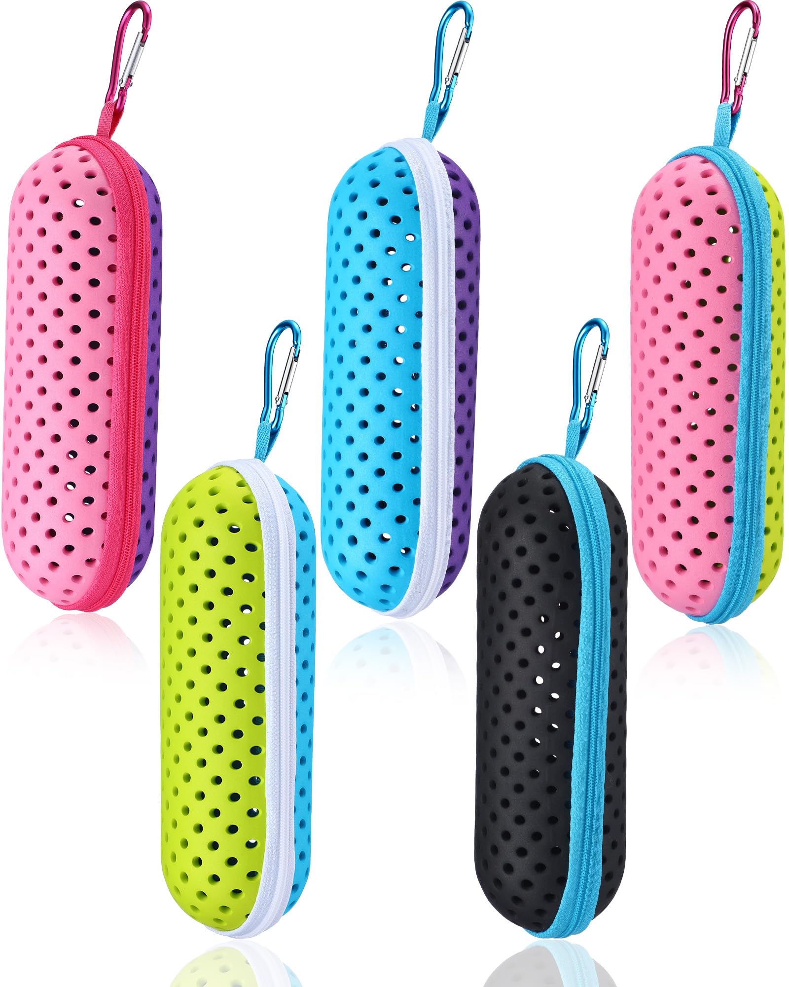 LOYIM 5 Pcs Swim Goggle Case for Swimming Goggles Portable Protective Case with Drain Hole Zipper Sunglasses Cases with Clip (Mi