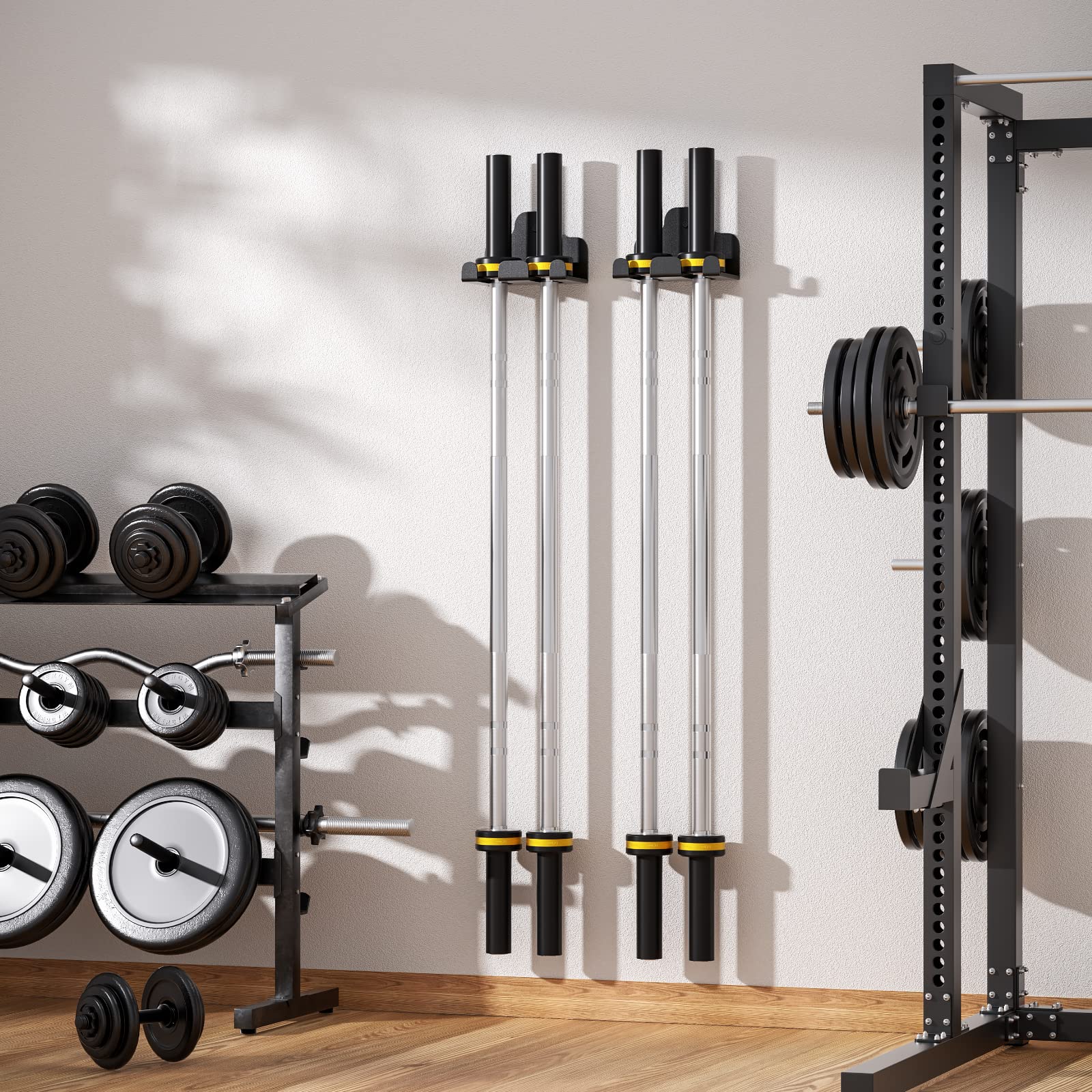 JNIHEEP Barbell Holder,Garage Gym Bar Wall Rack with 2 Bar Holders for Hanging Olympic Barbells, Curl Bars, Chains,Resistance Ba