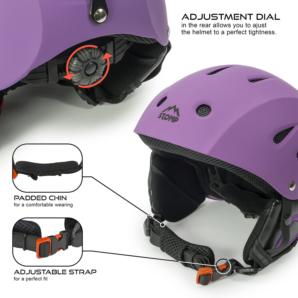 Stomp Ski & Snowboarding Snow Sports Helmet With Build-In Pocket In Ear Pads For Wireless Drop-In Headphone (Matte Purple, Large