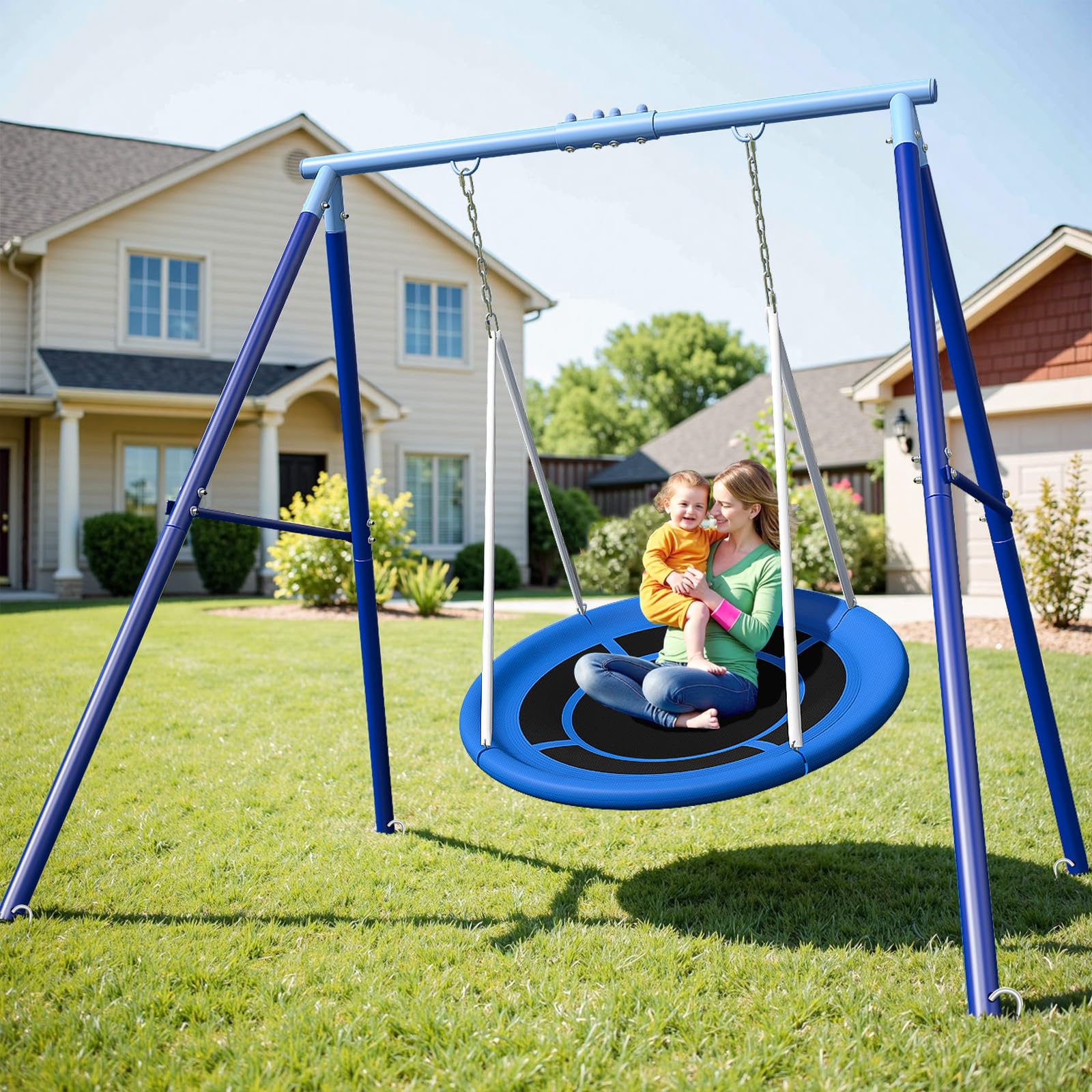 JYGOPLA Heavy Duty 500lbs Saucer Swing Set - Outdoor Metal Frame Playground Equipment for Backyard, Includes 45'' Tree Swing & A