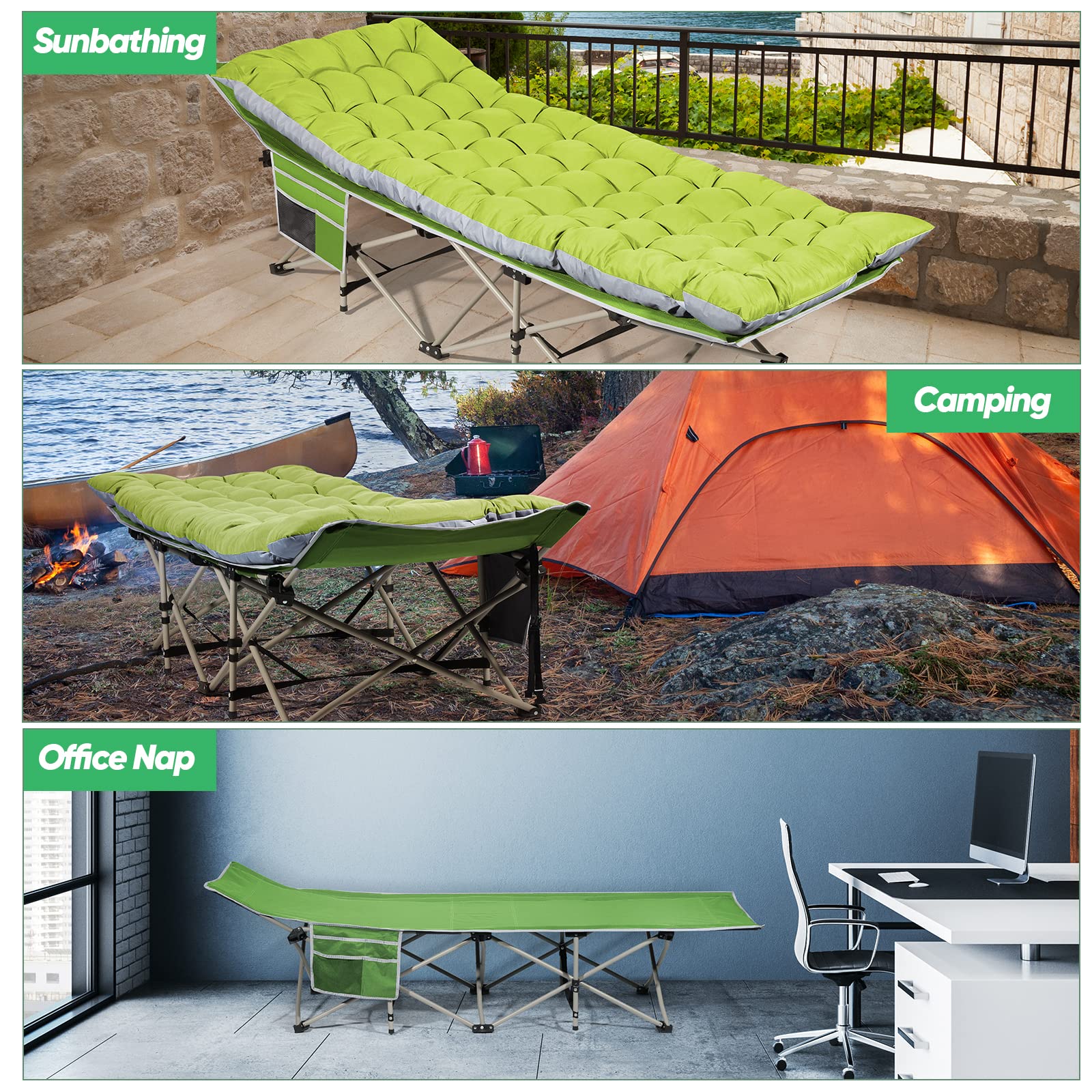 Haitral Portable Camping Cot With Mattress - Outdoor Folding Heavy Duty Sleeping Bed With Side Pocket For Adults - Oxford Single