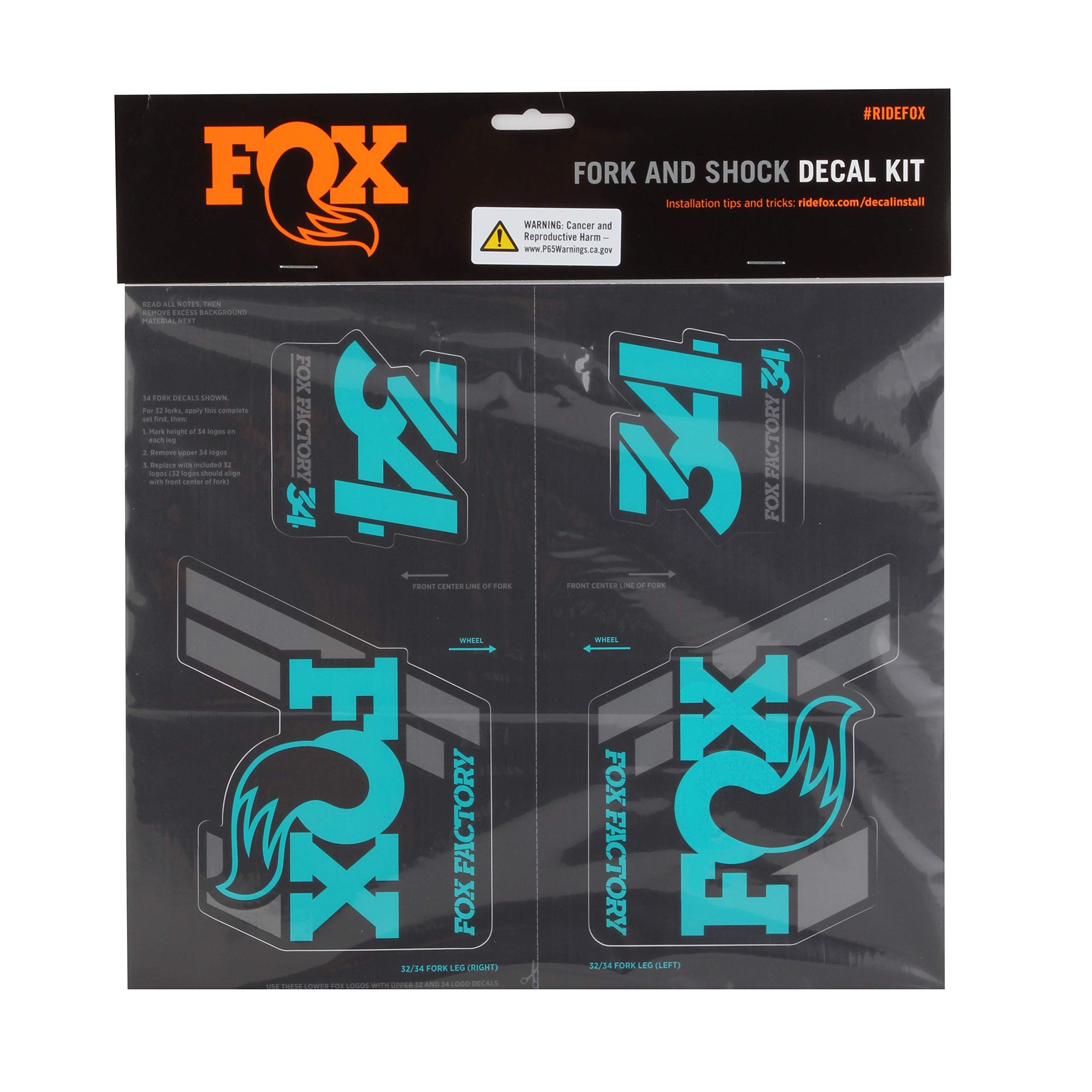 Fox Racing Shox Heritage Fork And Shock Decal Kit Turquoise, One Size