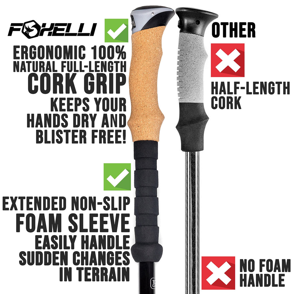 Foxelli Trekking Poles  2-Pc Pack Collapsible Lightweight Hiking Poles, Strong Aircraft Aluminum Adjustable Walking Sticks With