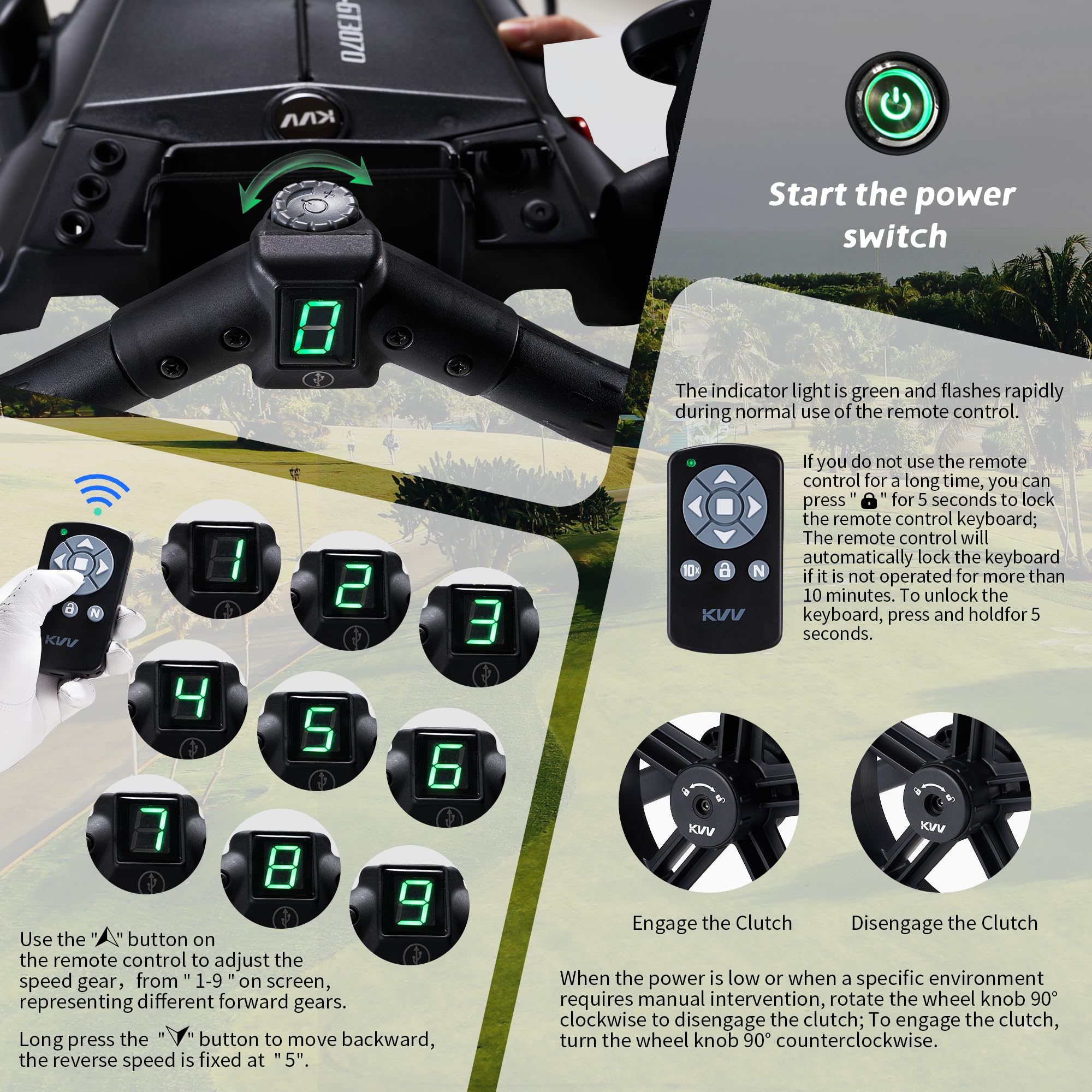Kvv Electric Golf Push Cart With Remote Control, Smallest Folding Size, Suitable For All Terrains, Lightweight And Super Compact