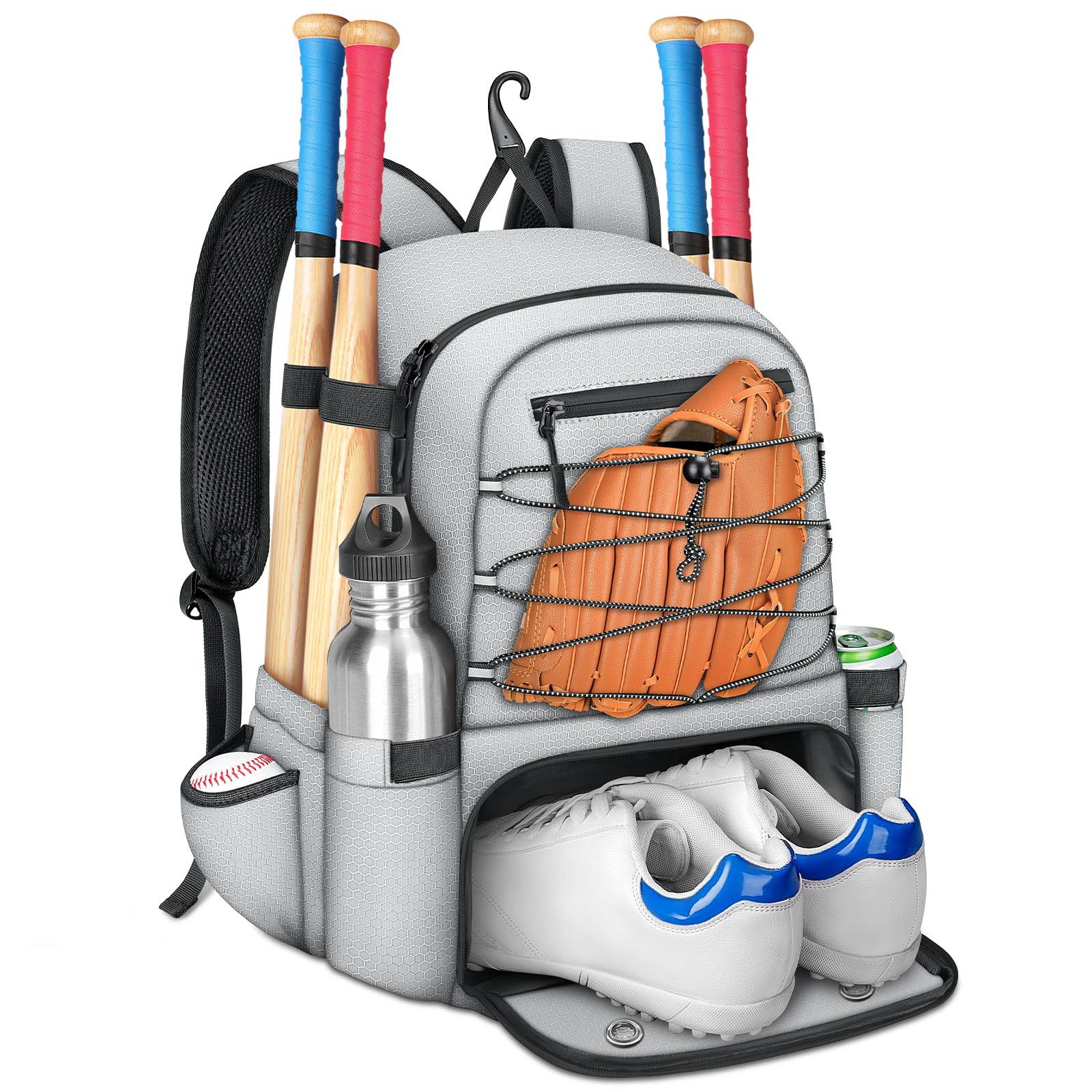 MATEIN Youth Baseball Bag for 4 Bats, Lightweight Youth Baseball Backpack with Shoe Compartent for Water Bottle & Balls, Water R