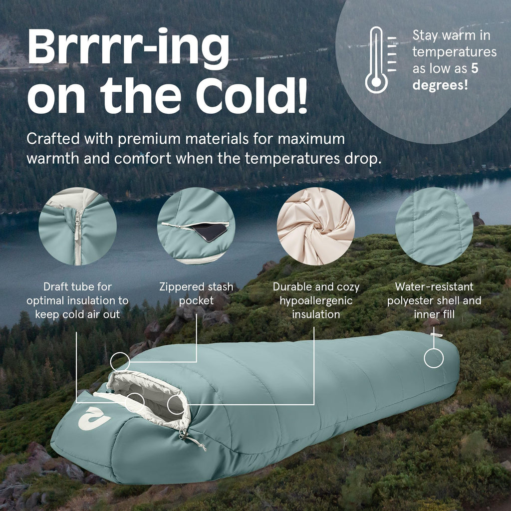 Retrospec Dream 15 Sleeping Bag - Mummy Sleeping Bag For Camping, Insulated Cold Weather, Water-Resistant, Adjustable Draw Cords