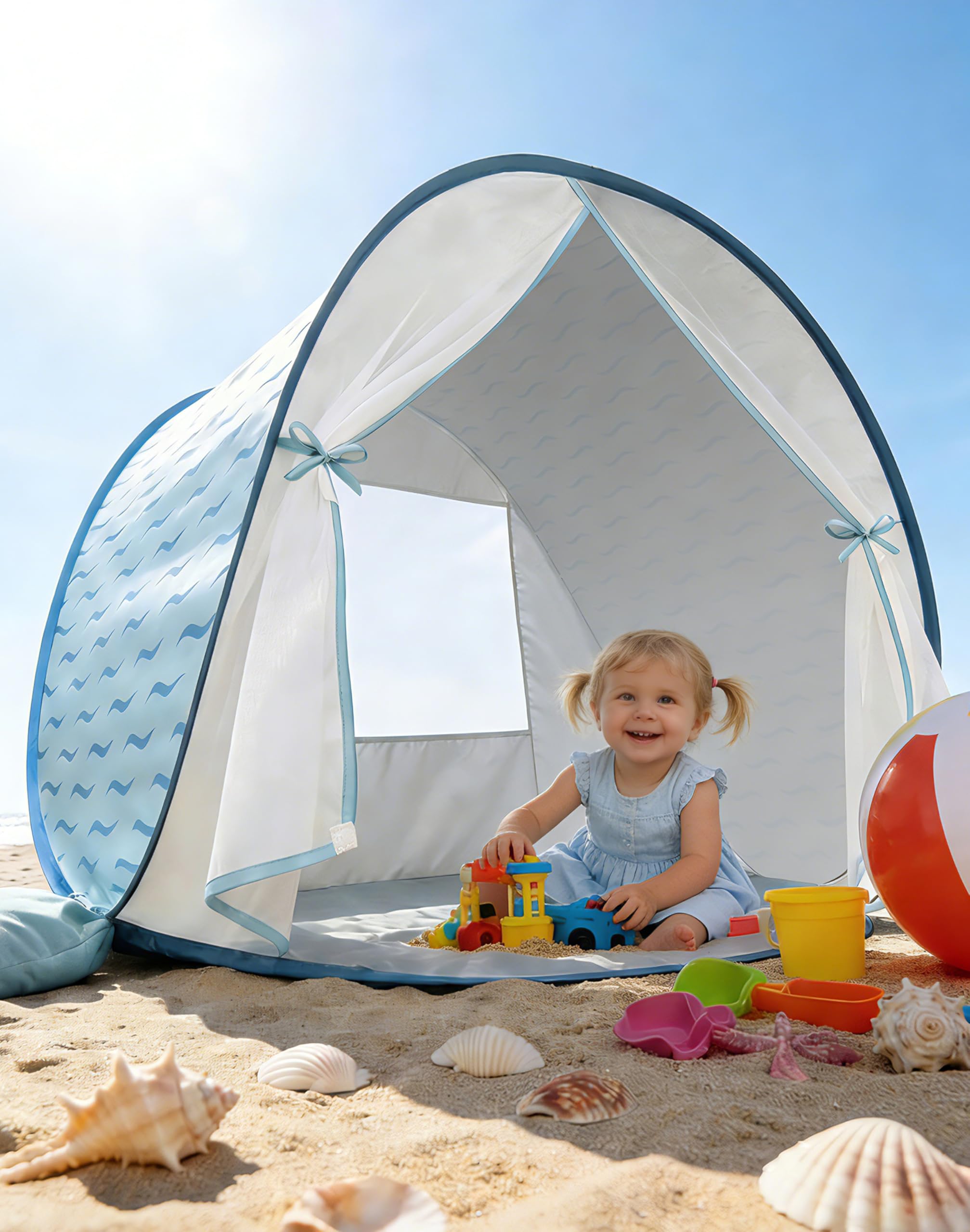WEMOH Baby Beach Tent, 2026 New Pop-Up UPF 50+ Sun Protection with Mosquito Net Shelter Canopy Portable Outdoor Shade Summer Ess