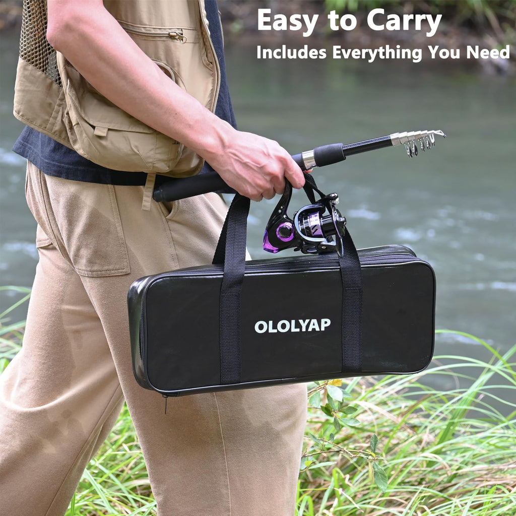 Ololyap Fishing Pole Combo 2Pcs Telescopic Fishing Rod And Aluminum Reel Combos With Carrier Bag Sea Saltwater Freshwater Fishin