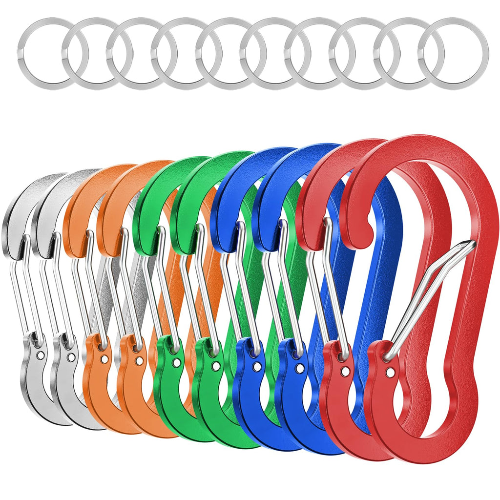 Sprookber 3.2 Inch Aluminum Carabiner Clips D Ring, Caribeaner Spring Snap Hook With Keychain For Camping, Hiking, Gym & Outdoor