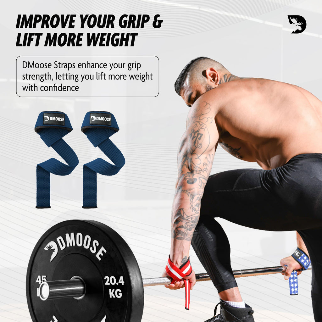 Dmoose Wrist Straps For Weightlifting, Perfect For Gym Workouts, Deadlifts, And Powerlifting, Padded Lifting Straps Gym For Men