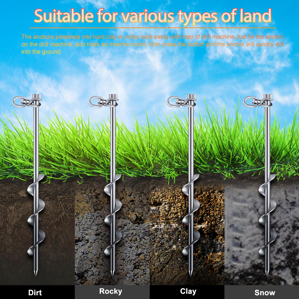 Zhengmy 24 Pcs Ground Anchors Screw In, 12 Inch Heavy Duty Tent Stakes With Trampoline Anchor Hook Ground Stakes For Camping Ten