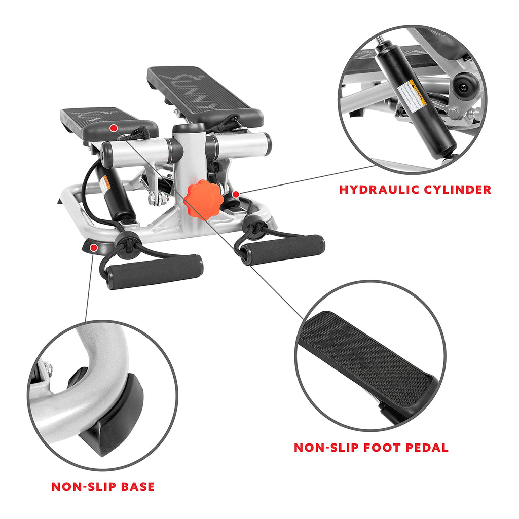 Sunny Health & Fitness Total Body 2-In-1 Mini Stair Stepper, Step Machine For Exercise At Home Workout, Adjustable Hydraulic, Lc