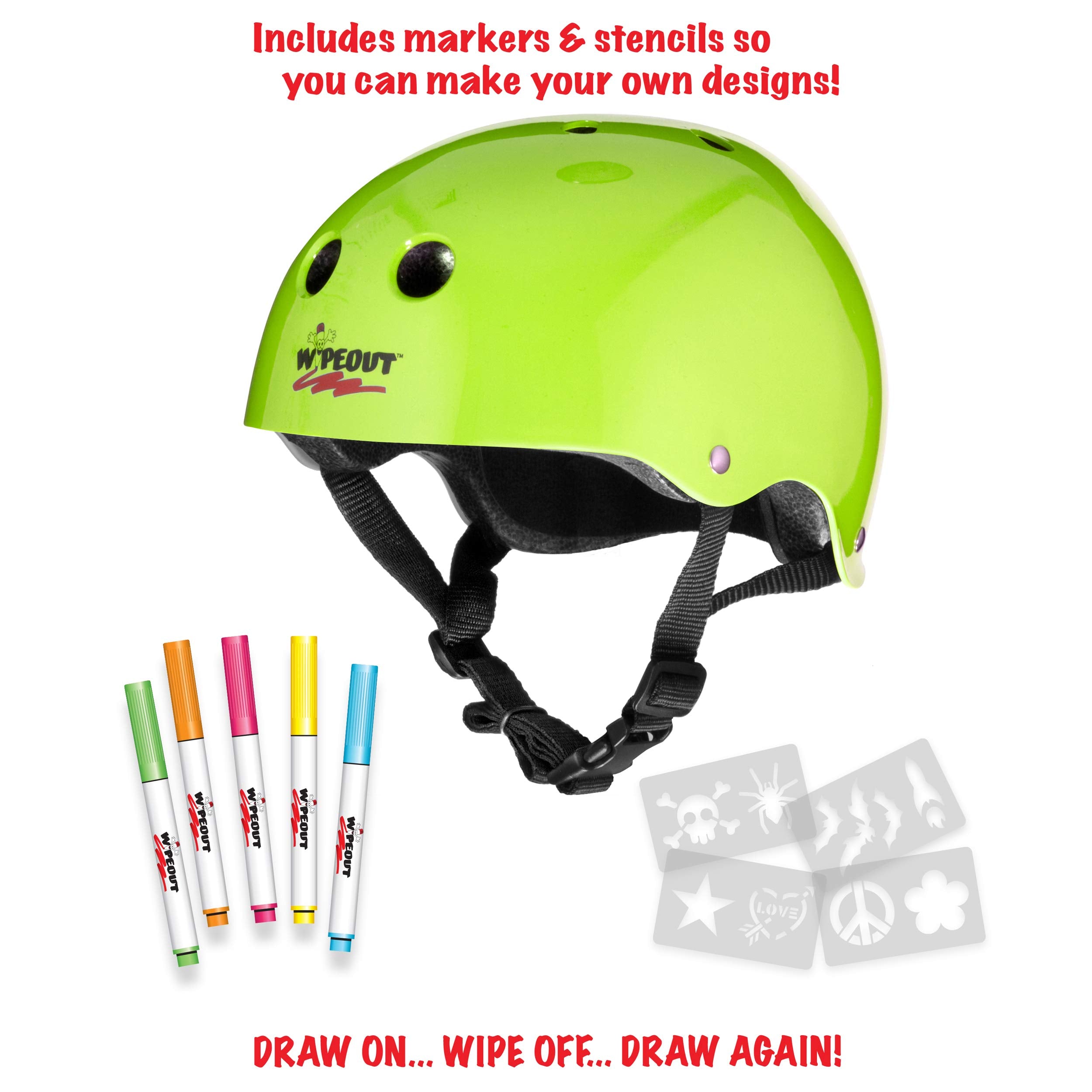 Wipeout Dry Erase Kids Helmet For Bike, Skate, And Scooter, Neon Zest, Ages 5+