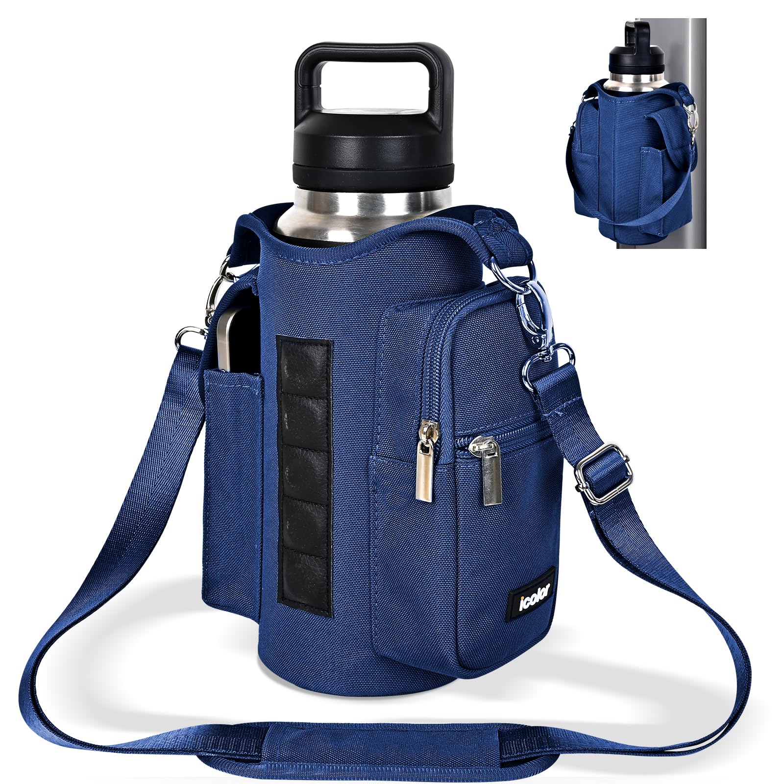 icolor Magnetic Gym Bag Water Bottle Carrier Holder with Phone Pockets & Strap,Nylon Gym Magnetic Bag 5 Built-in Magnets Gym Acc