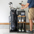 Teal Triangle Freestanding Golf Club Organizer, Stylish Heavy Duty Garage Storage Floor Stand, Holds 1 Golf Bag Shoes Clubs Ball