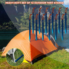 12 Pack Tent Stakes, 7075 Ground Metal Camping Aluminum Tent Pegs, Lightweight Stakes Heavy Duty Spikes Camping Accessories, Blu