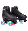 Skate Gear Extra Support Quad Roller Skates for Kids and Adults (Black w LED, Youth 2)