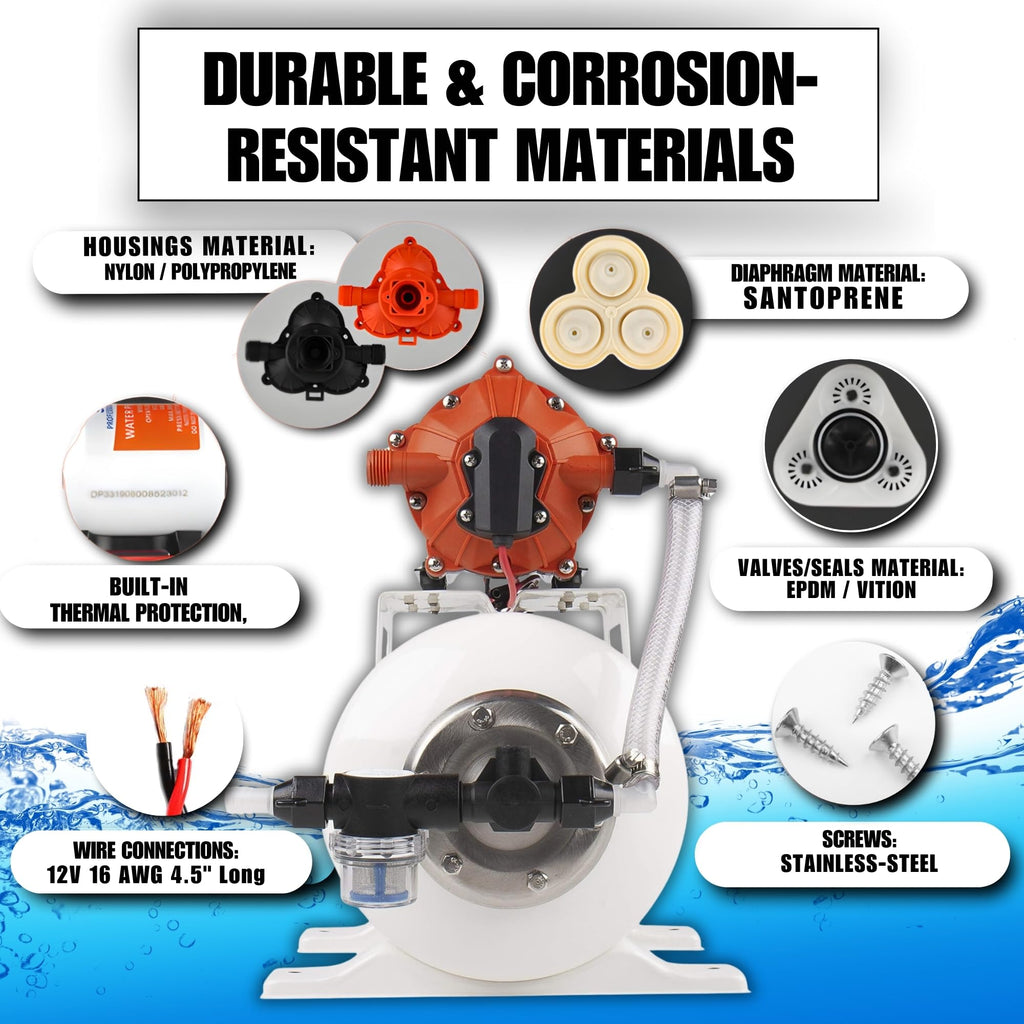 Seaflo 55-Series Water Pump And Accumulator Tank System - 12V Dc, 5.5 Gpm, 60 Psi, 2 Gallon Tank