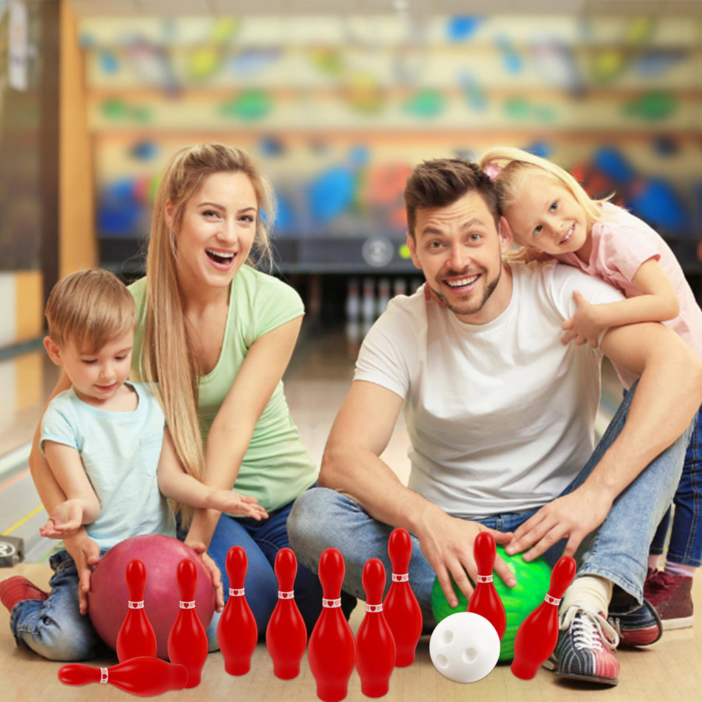 4E'S Novelty Valentines Day Bowling Game Set - 10 Red Pins, 2 Balls, Indoor/Outdoor Backyard Carnival Game, Classroom Valentine'
