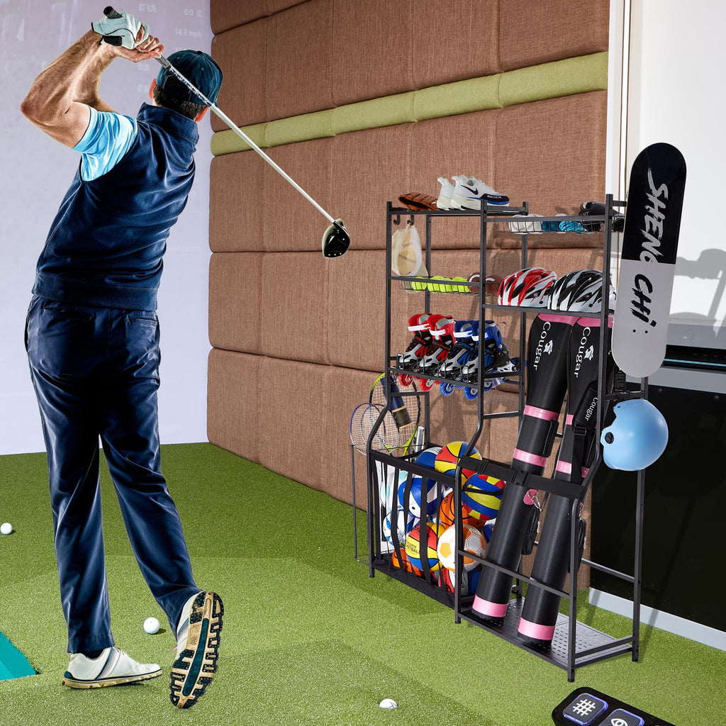 Vevor Golf Storage Garage Organizer, 2 Golf Bag Storage Stand Holder And Other Sports Equipment Storage Rack, Outdoor Steel Ball