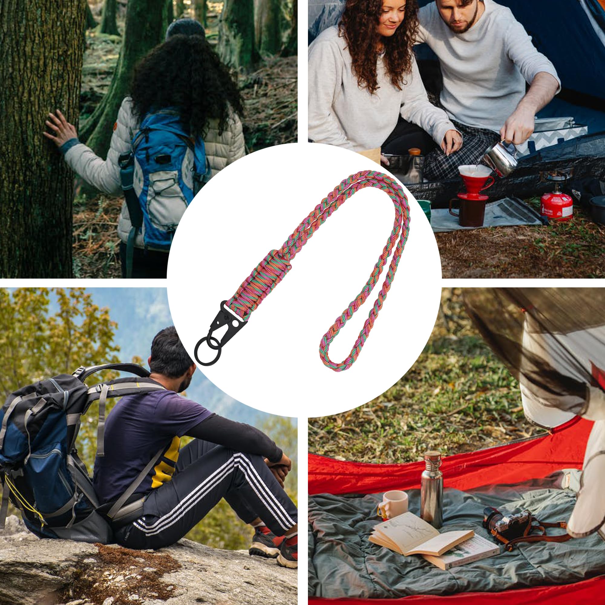 Laredtree Heavy Duty Paracord Lanyard Keychain, Paracord Necklace Cell Phone Keychain Whistles Wrist Braided Strap (Rainbow)