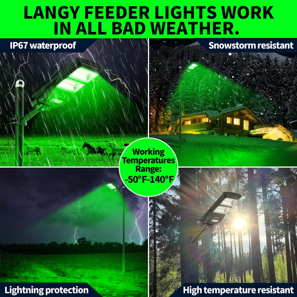 Langy Hog Lights, 12000Lm Solar Green Light For Hunting Hogs Deers Night Hunting Motion Activated Feeder Light With Remote,19 Br