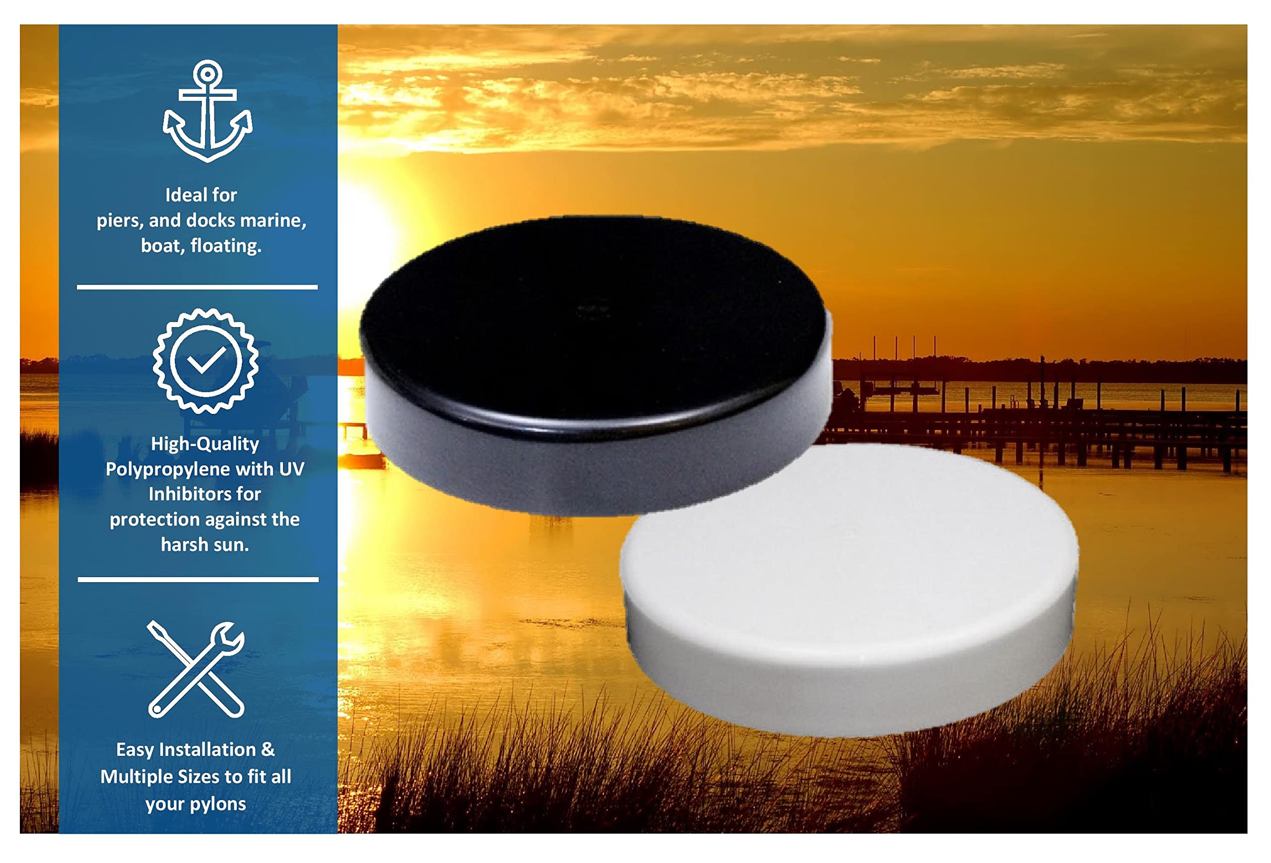 Jsp Manufacturing Marine Dock Piling Cone Cap Boat Pylon Edge Post Head Cover Flat Pilling (Black, 11)
