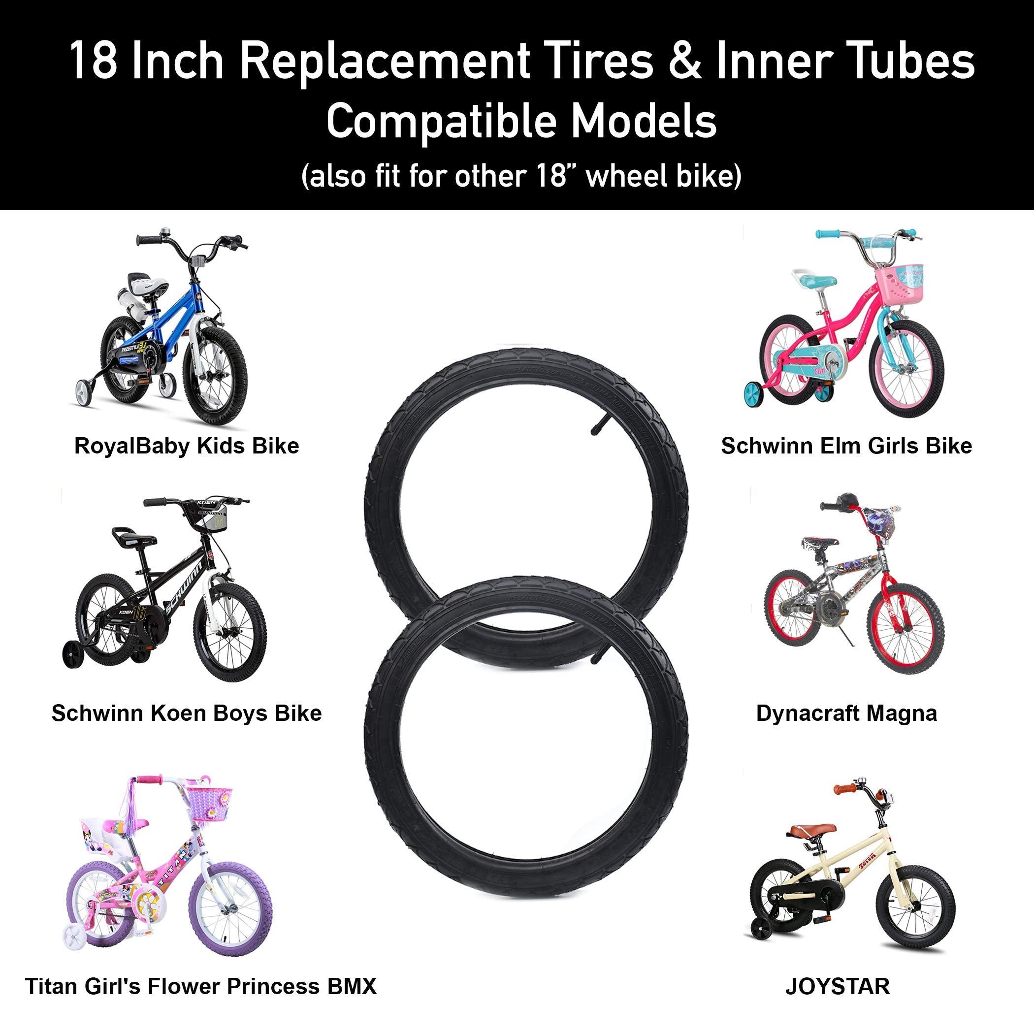 (2 Sets) 18    X 2.125 Kids Bike Replacement Tires And Tubes - Compatible With Most 18    Kids Bikes Like Royalbaby, Joystar, An