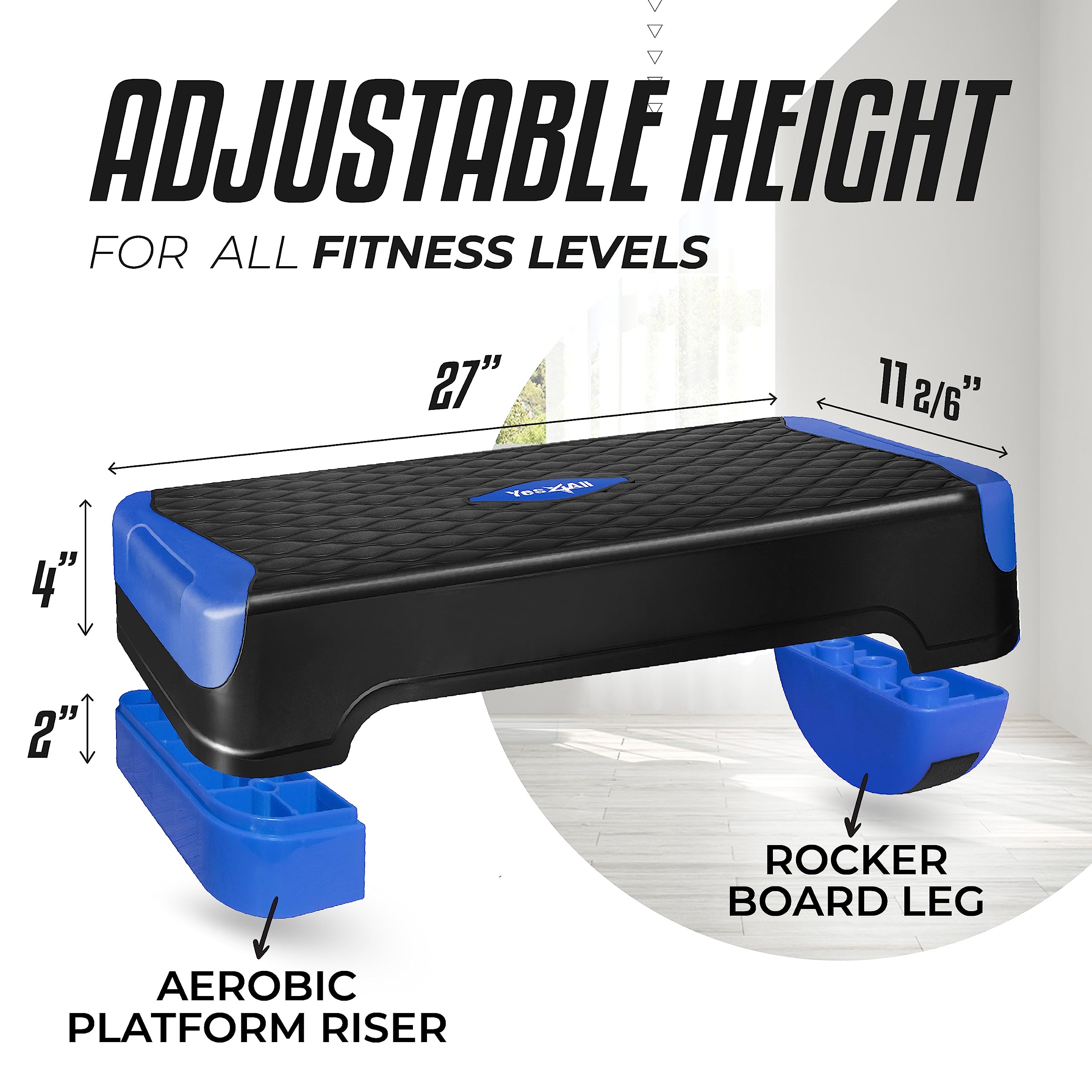 Yes4All 2-In-1 Adjustable Aerobic Stepper With Extra Half Round Legs For Home Workout, Step Exercise & Balance Training - Dark B